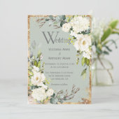 Sage Green Gold Rustic Floral Wedding Invitation Kaart (Staand voorkant)