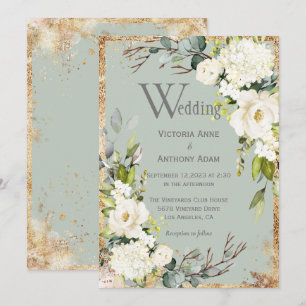 Sage Green Gold Rustic Floral Wedding Invitation Kaart
