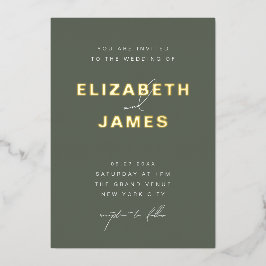 Sage Green & Gold Simple Modern Minimalist Weddens Folie Uitnodiging
