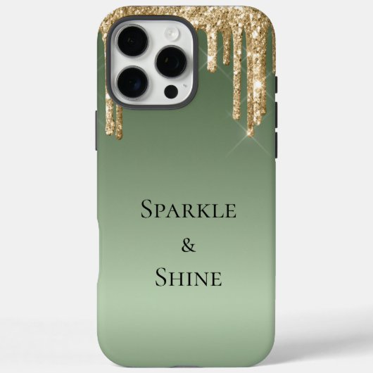 Sage Green Gold Sparkle Glitter Drips Case-Mate iPhone Case (Achterkant)