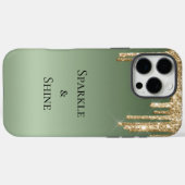 Sage Green Gold Sparkle Glitter Drips Case-Mate iPhone Case (Achterkant (horizontaal))