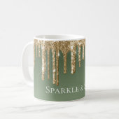 Sage Green Gold Sparkle Glitter Drips Koffiemok (Voorkant links)