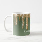 Sage Green Gold Sparkle Glitter Drips Koffiemok (Links)