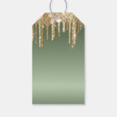 Sage Green Gold Sparkle Glitter Drips Verjaardag Cadeaulabel (Achterkant)