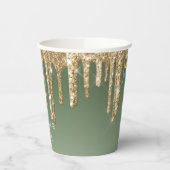 Sage Green Gold Sparkle Glitter Drips Verjaardag Papieren Bekers (Links)