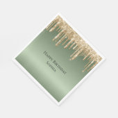 Sage Green Gold Sparkle Glitter Drips Verjaardag Servet (Hoek)