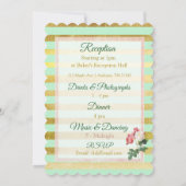 Sage Green Gold Striped Floral Wedding Invitation Kaart (Achterkant)