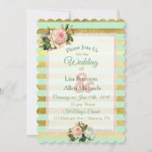 Sage Green Gold Striped Floral Wedding Invitation Kaart (Voorkant)
