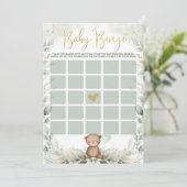 Sage Green Gold Teddy Bear Bingo Baby shower Game Kaart (Staand voorkant)
