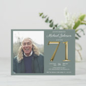 Sage Green Gold Text Classy Foto 71e verjaardag Kaart (Staand voorkant)