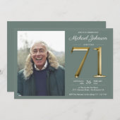 Sage Green Gold Text Classy Foto 71e verjaardag Kaart (Voorkant / Achterkant)