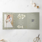 Sage Green Gold Trifold Letter Fold Uitnodiging (Binnen)