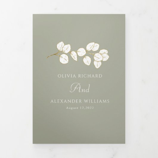 Sage Green Gold Trifold Letter Fold Uitnodiging (Cover)