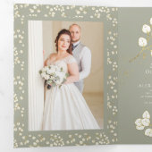 Sage Green Gold Trifold Letter Fold Uitnodiging (Binnenzijde eerst)