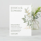 Sage Green Gold Waterverf Botanische bruiloft Chic Kaart (Staand voorkant)