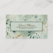 Sage Green & Gold Waterverf Botanische QR-code Visitekaartje (Voorkant)