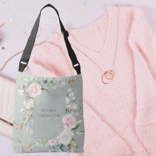 Sage Green Gold Waterverf Floral - Aangepast Crossbody Tas