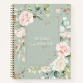 Sage Green Gold Waterverf Floral - Aangepast Notitieboek (Voorkant)