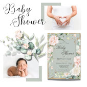 Sage Green Gold Waterverf Floral Baby shower Kaart