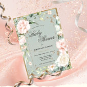 Sage Green Gold Waterverf Floral Baby shower Kaart