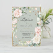 Sage Green Gold Waterverf Floral Baptisme Kaart (Staand voorkant)