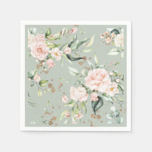 Sage Green Gold Waterverf Floral Botanical Party Servet