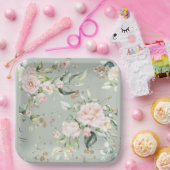 Sage Green Gold Waterverf Floral botanisch Papieren Bordje (Feest)