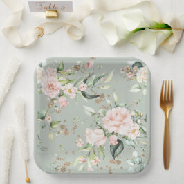 Sage Green Gold Waterverf Floral botanisch Papieren Bordje