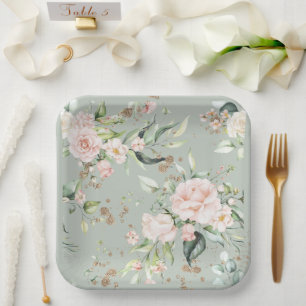 Sage Green Gold Waterverf Floral botanisch Papieren Bordje