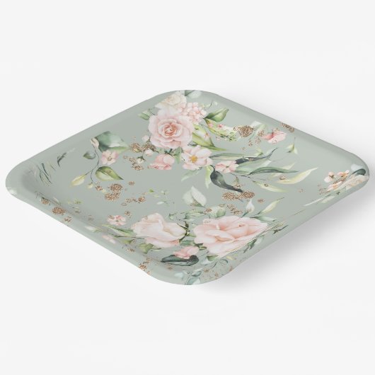 Sage Green Gold Waterverf Floral botanisch Papieren Bordje (Gebogen)