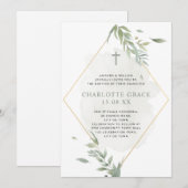 Sage Green & Gold Waterverf Foliage Baptisme Kaart (Voorkant / Achterkant)