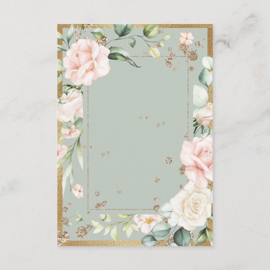 Sage Green Gold Waterverf QR Code Floral Wedding Informatiekaartje (Achterkant)