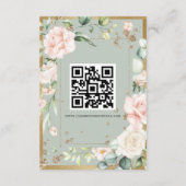 Sage Green Gold Waterverf QR Code Weddenschap Informatiekaartje (Achterkant)