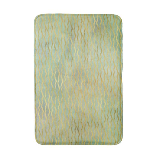 Sage Green & Gold Waterverf Wave Stripes Badmat (Voorkant Verticaal)