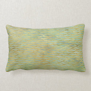 Sage Green & Gold Waterverf Wave Stripes Kussen