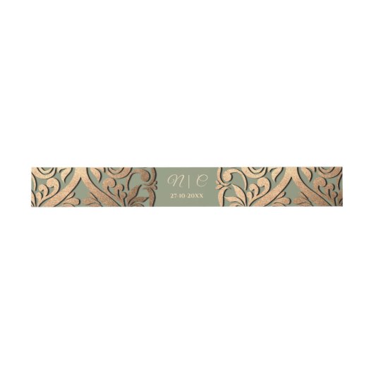 Sage Green Gold Wedding Belly Band Elegante Luxe Uitnodigingen Wikkel (Vlak)