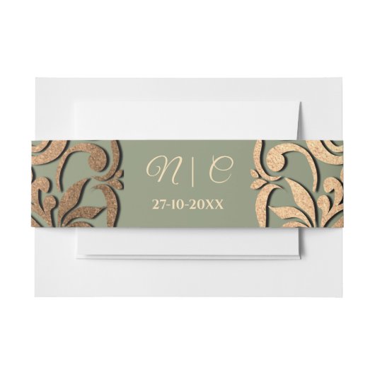 Sage Green Gold Wedding Belly Band Elegante Luxe Uitnodigingen Wikkel (Voorkant Voorbeeld)