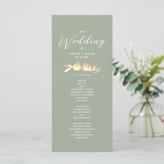 Sage Green Gold Wedding Ceremony Programmakaart (Staand voorkant)