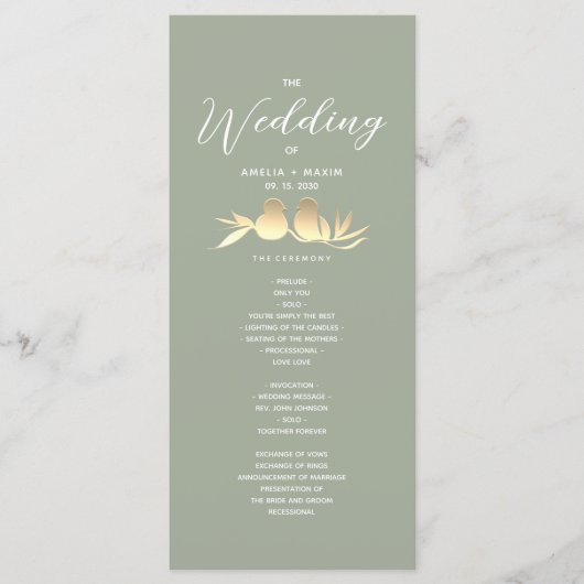 Sage Green Gold Wedding Ceremony Programmakaart (Voorkant)