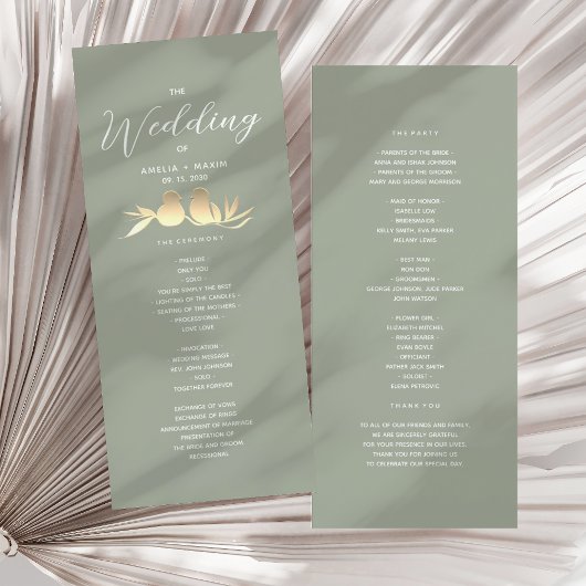 Sage Green Gold Wedding Ceremony Programmakaart