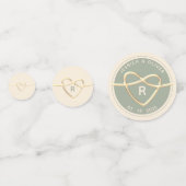 Sage Green & Gold Wedding Confetti met Monogram (Voorkanten)