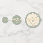 Sage Green & Gold Wedding Confetti met Monogram (Achterkanten)