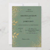 Sage Green & Gold Wedding Invitation Kaart (Voorkant)