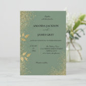 Sage Green & Gold Wedding Invitation Kaart (Staand voorkant)
