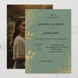 Sage Green & Gold Wedding Invitation Kaart