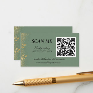 Sage Green Gold Wedding QR Code RSVP Informatiekaartje