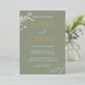 Sage Green Gold Whimsical White Greenery Wedding Folie Uitnodiging (Staand Voorkant)