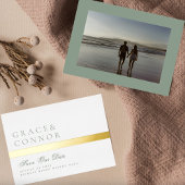 Sage Green Golden Stripe Foto Sla de datum op Folie Uitnodiging