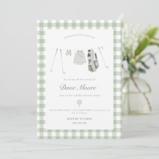 Sage green Golf baby shower party Uitnodiging (Staand voorkant)