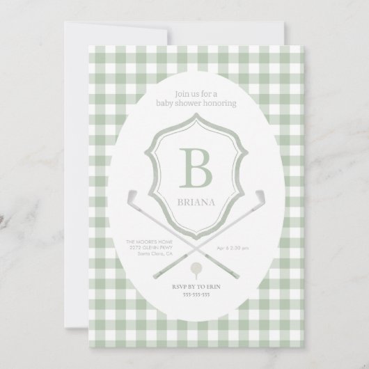 Sage Green Golf baby shower Uitnodiging (Voorkant)